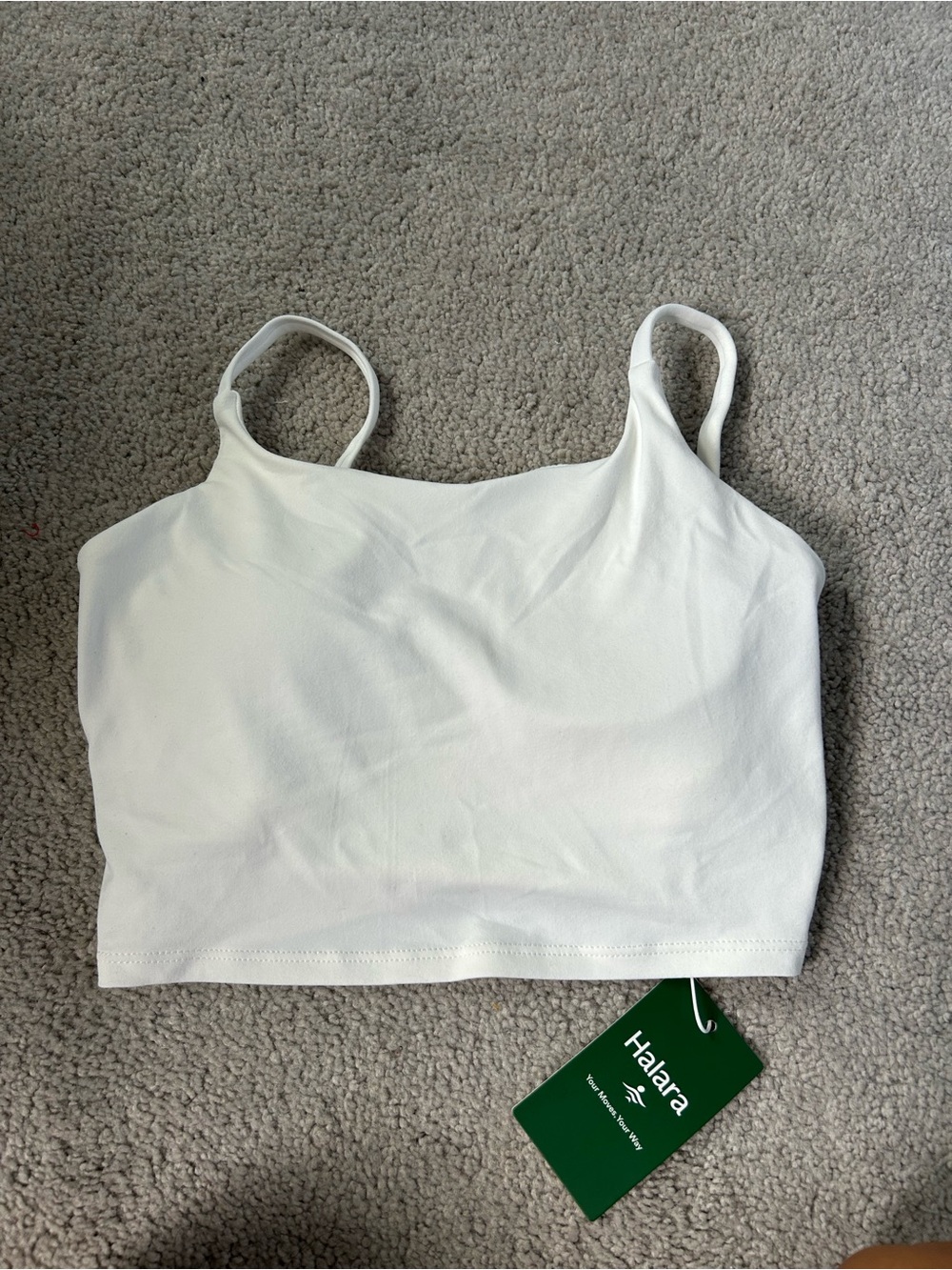 HALARA White Ribbed Cropped Camisole with Spaghetti Straps